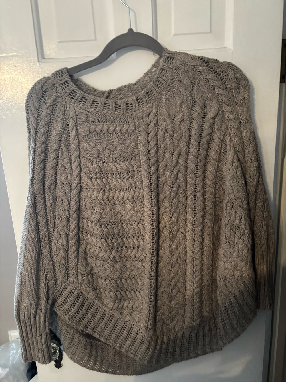 Anthropologie Taupe Cable-Knit Crewneck Sweater Poncho
